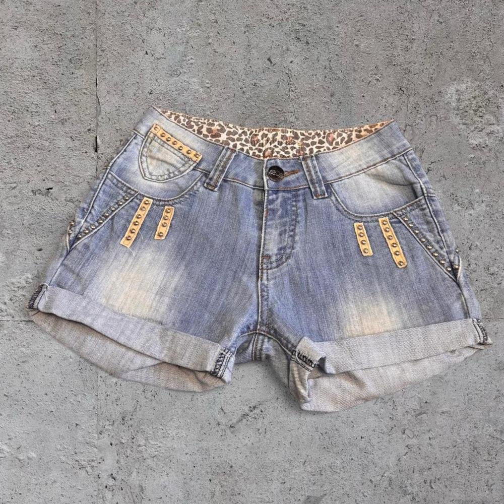 Blue/Beige Detail Y2K Denim Shorts - Picture 4 of 7